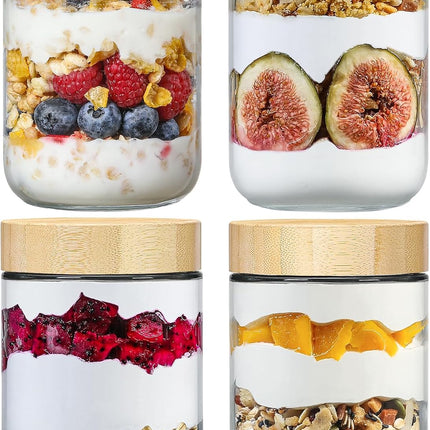 4-pack 16oz Glass jars with Airtight Lids, Overnight Oats Containers Bamboo Wide mouth Mason Salad jars, Food Storage for Snacks Yogurt Spice Sugar -.