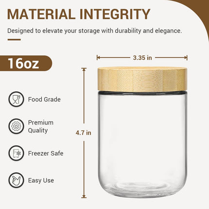 4-pack 16oz Glass jars with Airtight Lids, Overnight Oats Containers Bamboo Wide mouth Mason Salad jars, Food Storage for Snacks Yogurt Spice Sugar -.