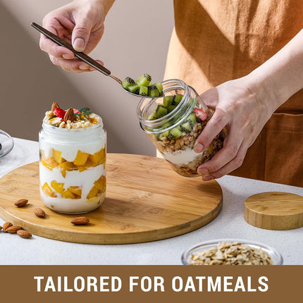 4-pack 16oz Glass jars with Airtight Lids, Overnight Oats Containers Bamboo Wide mouth Mason Salad jars, Food Storage for Snacks Yogurt Spice Sugar -.