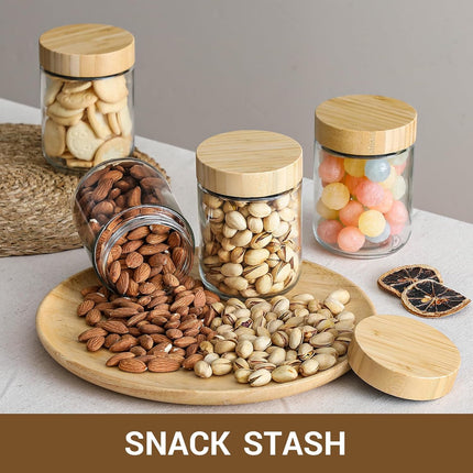 4-pack 16oz Glass jars with Airtight Lids, Overnight Oats Containers Bamboo Wide mouth Mason Salad jars, Food Storage for Snacks Yogurt Spice Sugar -.