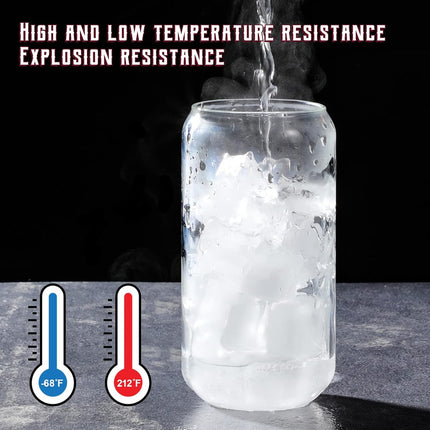 Drinking Glasses with Glass Straw 4pcs Set - 16oz Highball Cups, Beer Glasses, Iced Coffee Cute Tumbler Cup, Ideal for Whiskey, Soda, Tea, Water, Gift, 2 Brushes.
