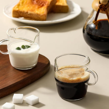 6 OZ Espresso Cups Set of 2, Double Spouts Stackable Cups, Shots Glass Mugs with Handle, Machine Accessories for Coffee Bar, Cute Clear Glasses Gift -.