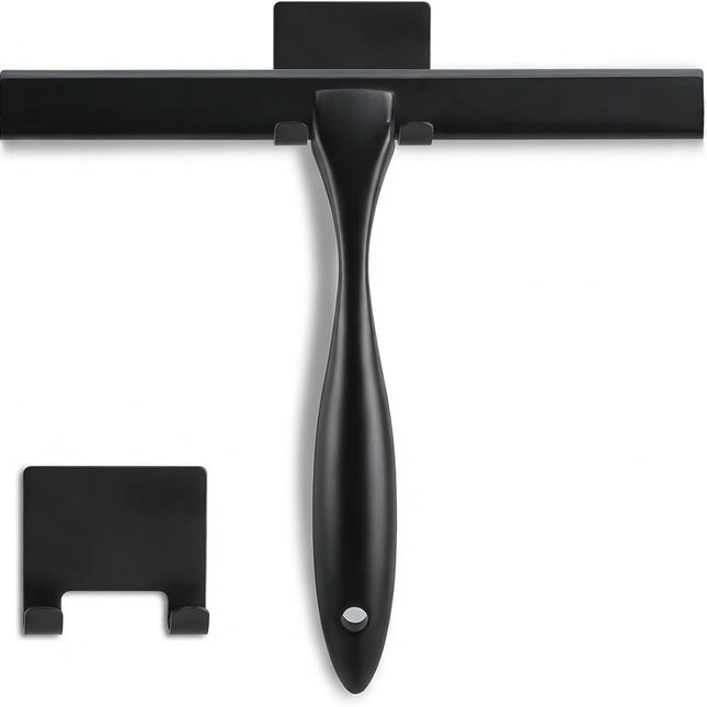 Shower Squeegee, 10-Inch Matte Black All-Purpose Stainless Steel Squeegee for Bathroom, Doors, Mirrors, Tiles and Car Windows - 100% Streak Free.