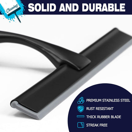Shower Squeegee, 10-Inch Matte Black All-Purpose Stainless Steel Squeegee for Bathroom, Doors, Mirrors, Tiles and Car Windows - 100% Streak Free.