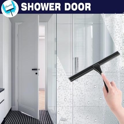 Shower Squeegee, 10-Inch Matte Black All-Purpose Stainless Steel Squeegee for Bathroom, Doors, Mirrors, Tiles and Car Windows - 100% Streak Free.