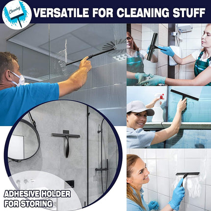 Shower Squeegee, 10-Inch Matte Black All-Purpose Stainless Steel Squeegee for Bathroom, Doors, Mirrors, Tiles and Car Windows - 100% Streak Free.
