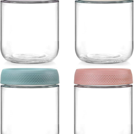 4-pack 16oz Glass jars with Airtight Lids, Overnight Oats Containers Wide mouth Mason Salad jars, Food Storage for Snacks Yogurt Spice Sugar 4 Colors -.