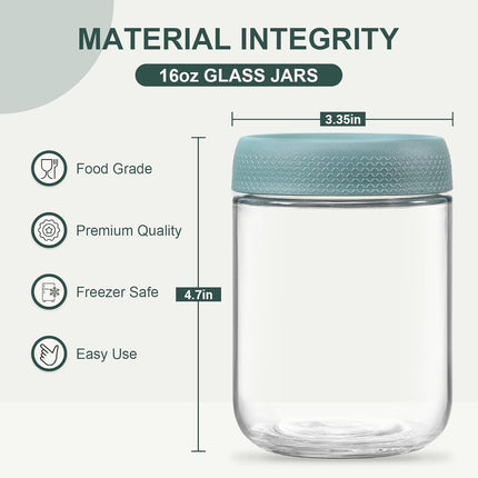 4-pack 16oz Glass jars with Airtight Lids, Overnight Oats Containers Wide mouth Mason Salad jars, Food Storage for Snacks Yogurt Spice Sugar 4 Colors -.