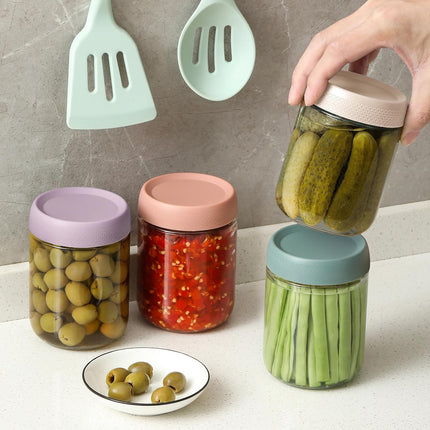 4-pack 16oz Glass jars with Airtight Lids, Overnight Oats Containers Wide mouth Mason Salad jars, Food Storage for Snacks Yogurt Spice Sugar 4 Colors -.