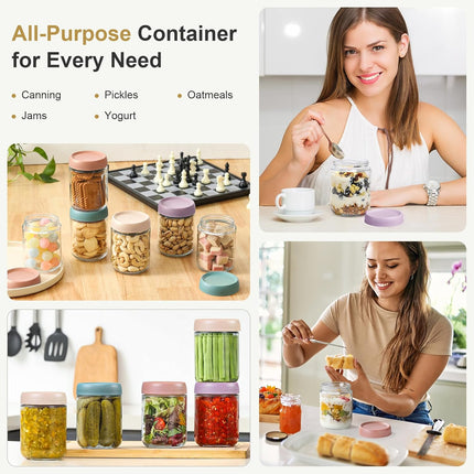 4-pack 16oz Glass jars with Airtight Lids, Overnight Oats Containers Wide mouth Mason Salad jars, Food Storage for Snacks Yogurt Spice Sugar 4 Colors -.
