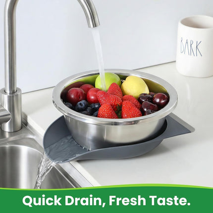 Hands-Free 304 Stainless Steel Strainer and Colander with Self-Draining Base, Kitchen Microporous Strainers for Rice Pasta Fruits Vegetables -.