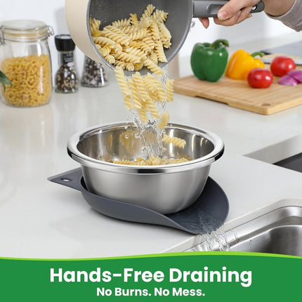 Hands-Free 304 Stainless Steel Strainer and Colander with Self-Draining Base, Kitchen Microporous Strainers for Rice Pasta Fruits Vegetables -.