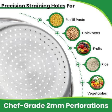 Hands-Free 304 Stainless Steel Strainer and Colander with Self-Draining Base, Kitchen Microporous Strainers for Rice Pasta Fruits Vegetables -.