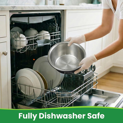 Hands-Free 304 Stainless Steel Strainer and Colander with Self-Draining Base, Kitchen Microporous Strainers for Rice Pasta Fruits Vegetables -.