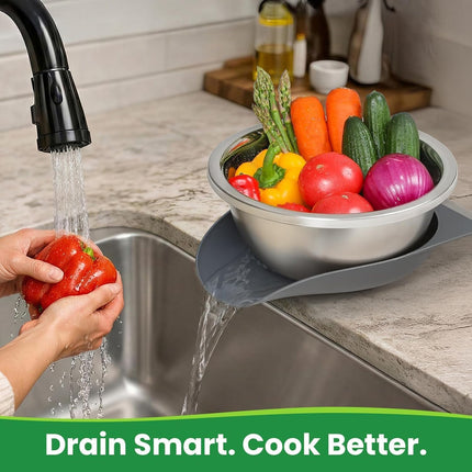 Hands-Free 304 Stainless Steel Strainer and Colander with Self-Draining Base, Kitchen Microporous Strainers for Rice Pasta Fruits Vegetables -.