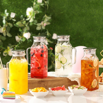 3 Pack 2 Liters/68 oz Square Glass Pitcher with Lid and Handle for Fridge, Iced Tea Coffee Carafe Beverage Serveware, Heat Resistant Borosilicate Water Jug Hot/Cold Drinks Milk -.