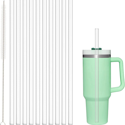 10 Pcs Replacement Straws Compatible with Stanley 30 oz Cup Tumbler, Reusable Plastic Cleaning Brush for Adventure Travel Tumbler（10.4inch Long） -.