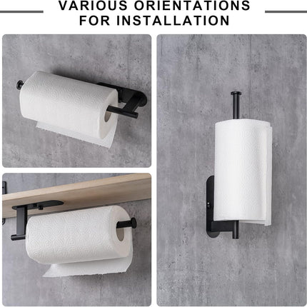 Paper Towel Holder, Upgrade SUS304 Stainless Steel Holder Under Cabinet, Bend-Resistant, Self-Adhesive or Drill mounting (Black) Black -.