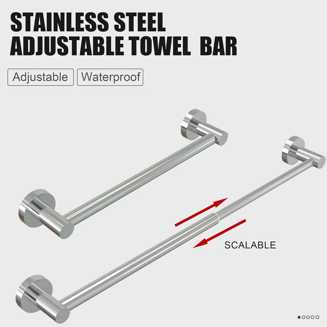 Towel Bar - Adjustable 304 Stainless Steel Holder for Bathroom (11.8inch-22.6inch) Sturdy and Rustproof Wall Mounted Rack Accessories, Silver… Silver.