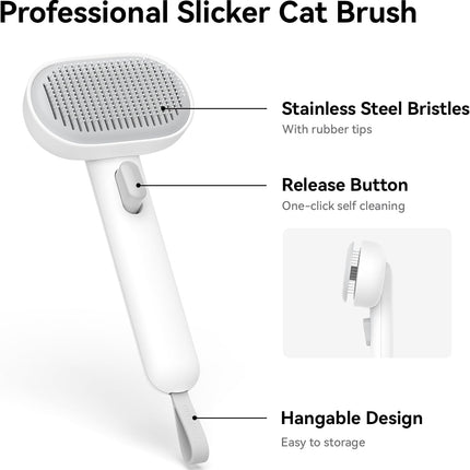 Cat Brush for Shedding, Brushes Indoor Cats, Long or Short Haired Grooming Comb Kitten Rabbit Massage Removes Loose Fur White -.