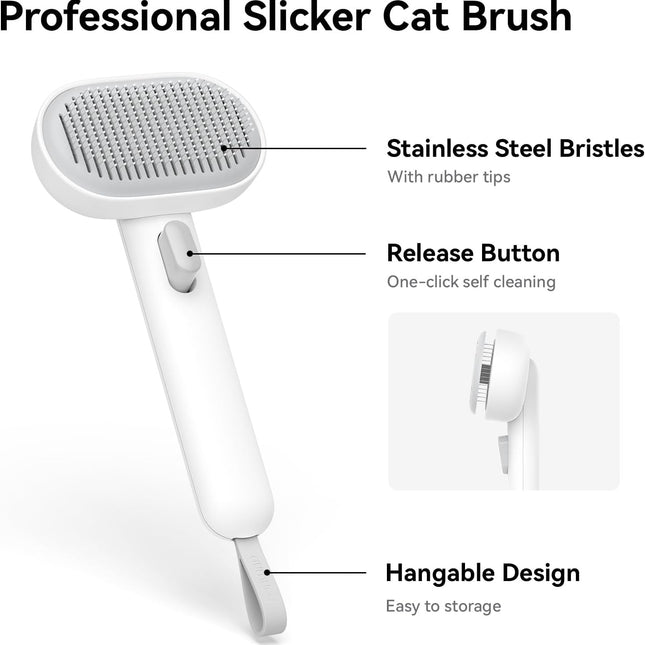 Cat Brush for Shedding, Brushes Indoor Cats, Long or Short Haired Grooming Comb Kitten Rabbit Massage Removes Loose Fur White -.