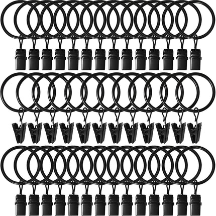 40 Pack Curtain Rings with Clips, Drapery Clips Rings, Drapes 1.26 in Interior Diameter, Fits up to 1 Rod, Black 1.26" I D.