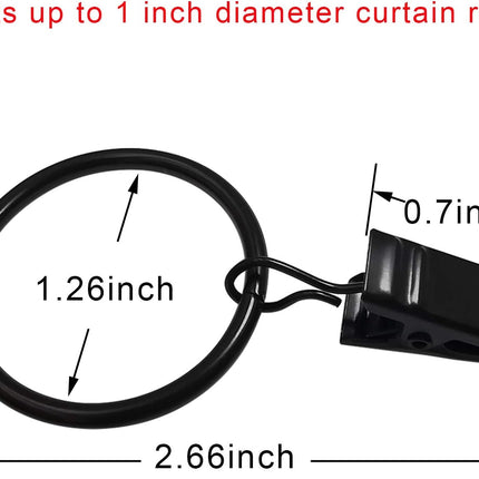 40 Pack Curtain Rings with Clips, Drapery Clips Rings, Drapes 1.26 in Interior Diameter, Fits up to 1 Rod, Black 1.26" I D.