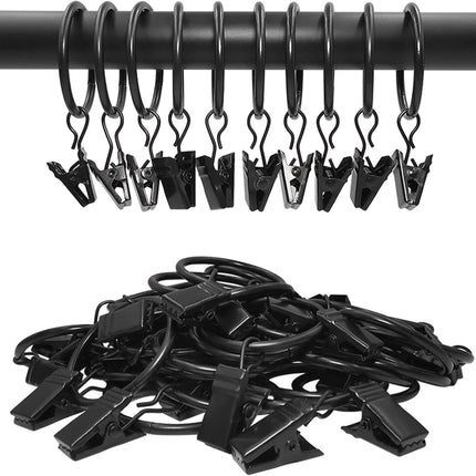 40 Pack Curtain Rings with Clips, Drapery Clips Rings, Drapes 1.26 in Interior Diameter, Fits up to 1 Rod, Black 1.26" I D.