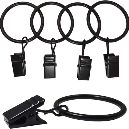 40 Pack Curtain Rings with Clips, Drapery Clips Rings, Drapes 1.26 in Interior Diameter, Fits up to 1 Rod, Black 1.26" I D.