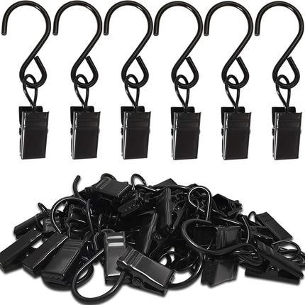 Stainless Steel S Hooks Curtain Clips, 50 Pack Hanging Party Lights Clips Hangers Gutter Photo, Art Craft Display, 2.4 Inch Long, Black Long -.