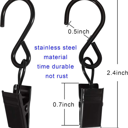 Stainless Steel S Hooks Curtain Clips, 50 Pack Hanging Party Lights Clips Hangers Gutter Photo, Art Craft Display, 2.4 Inch Long, Black Long -.