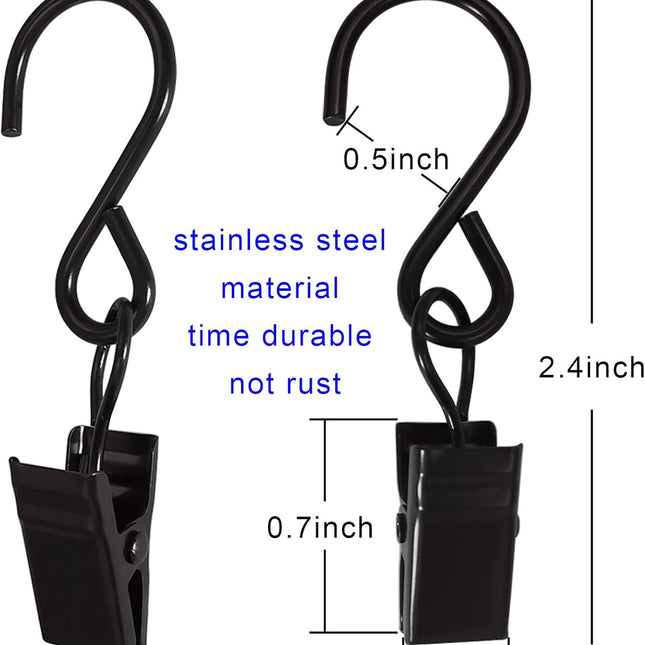 Stainless Steel S Hooks Curtain Clips, 50 Pack Hanging Party Lights Clips Hangers Gutter Photo, Art Craft Display, 2.4 Inch Long, Black Long -.
