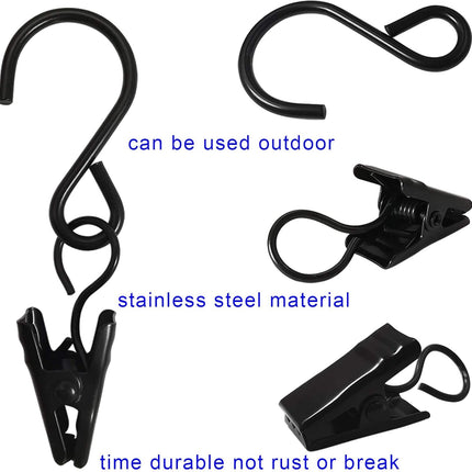 Stainless Steel S Hooks Curtain Clips, 50 Pack Hanging Party Lights Clips Hangers Gutter Photo, Art Craft Display, 2.4 Inch Long, Black Long -.
