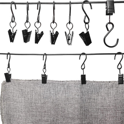 Stainless Steel S Hooks Curtain Clips, 50 Pack Hanging Party Lights Clips Hangers Gutter Photo, Art Craft Display, 2.4 Inch Long, Black Long -.