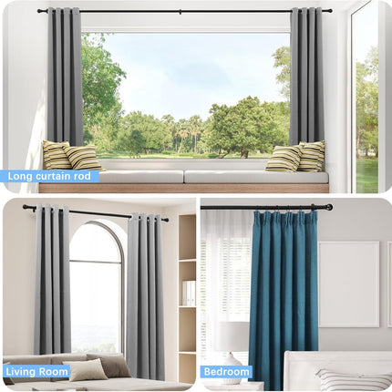 Curtain Rods for Windows 16 to 48 Inches, Rod Max Adjustable Length of 60 IN, 1" Diameter Drapery Round Finials, Black, Pack 1 Black 48" - 1'' rod.