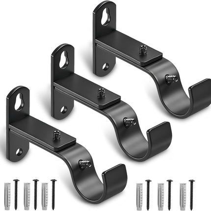 Adjustable Curtain Rod Brackets, Metal Window Drapery Hanger Holders Hooks for 1 inch Rods (Black, Set of 3) Black 3.