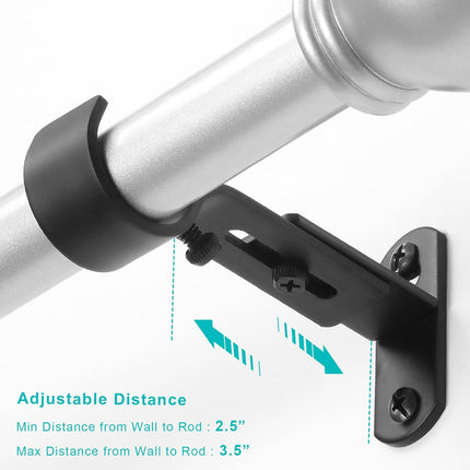 Adjustable Curtain Rod Brackets, Metal Window Drapery Hanger Holders Hooks for 1 inch Rods (Black, Set of 3) Black 3.