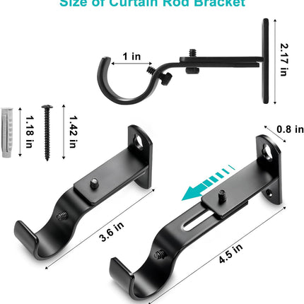 Adjustable Curtain Rod Brackets, Metal Window Drapery Hanger Holders Hooks for 1 inch Rods (Black, Set of 3) Black 3.