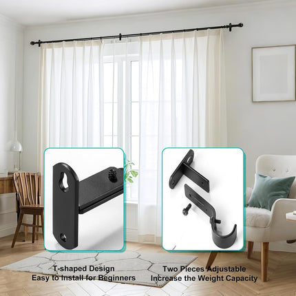 Adjustable Curtain Rod Brackets, Metal Window Drapery Hanger Holders Hooks for 1 inch Rods (Black, Set of 3) Black 3.