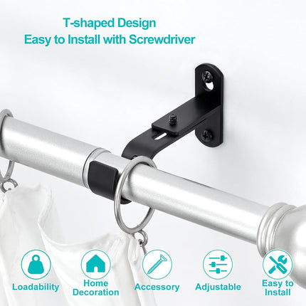Adjustable Curtain Rod Brackets, Metal Window Drapery Hanger Holders Hooks for 1 inch Rods (Black, Set of 3) Black 3.