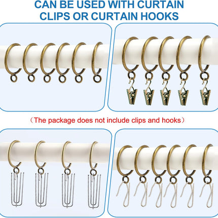 44 Pack Curtain Rings with Eyelets, Metal Drapery for Pinch Pleat Curtains, Drape Ring 1.5 Inch I D, Fits Up to 1.2 in Rod (Bronze) Antique Bronze -.
