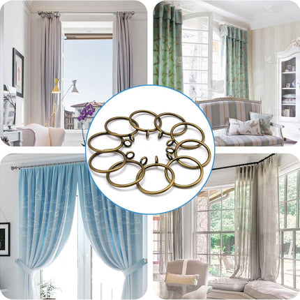 44 Pack Curtain Rings with Eyelets, Metal Drapery for Pinch Pleat Curtains, Drape Ring 1.5 Inch I D, Fits Up to 1.2 in Rod (Bronze) Antique Bronze -.