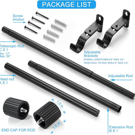 Curtain Rods for Windows 16 to 48 Inch, Rod Max Adjustable Length of 60 in, 1" Diameter Drapery with Cylindrical Finials, Black 1 Pack 16" 48".