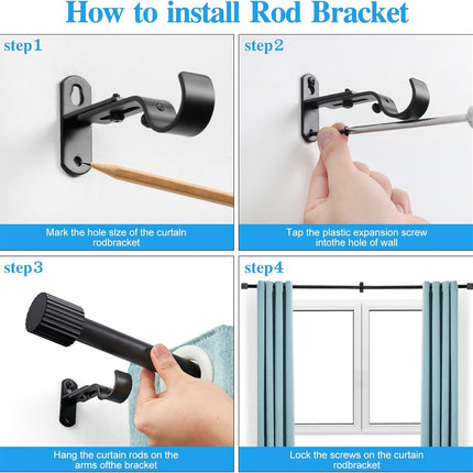 Curtain Rods for Windows 16 to 48 Inch, Rod Max Adjustable Length of 60 in, 1" Diameter Drapery with Cylindrical Finials, Black 1 Pack 16" 48".