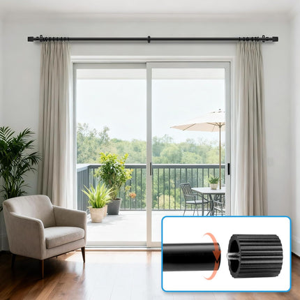 Curtain Rods for Windows 16 to 48 Inch, Rod Max Adjustable Length of 60 in, 1" Diameter Drapery with Cylindrical Finials, Black 1 Pack 16" 48".