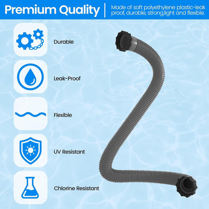 1.5" x 20" Pool Hose Replacement, Pack of 2 - Compatible with Above Ground Pools Filter Pump Hoses, Sand Filters, Saltwater Systems (1,500-2,500 GPH), Grey Gray.