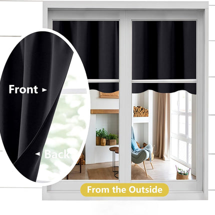 Black Valances for Windows, Small Blackout Curtains Kitchen Bedroom Living Room, Rod Pocket Privacy Modern Solid Short Window Treatment Valance Bathroom Panels, 60" Wx18 L,1 Piece 60"W x 18"L (Pack of.