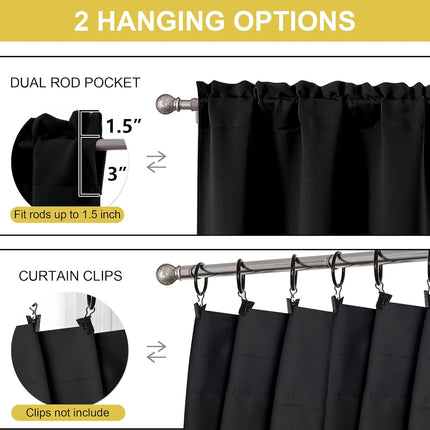 Black Valances for Windows, Small Blackout Curtains Kitchen Bedroom Living Room, Rod Pocket Privacy Modern Solid Short Window Treatment Valance Bathroom Panels, 60" Wx18 L,1 Piece 60"W x 18"L (Pack of.