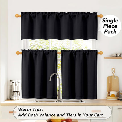 Black Valances for Windows, Small Blackout Curtains Kitchen Bedroom Living Room, Rod Pocket Privacy Modern Solid Short Window Treatment Valance Bathroom Panels, 60" Wx18 L,1 Piece 60"W x 18"L (Pack of.