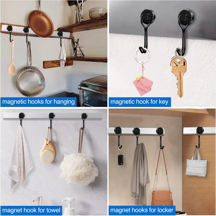 Hooks, 30lbs+ Magnetic Magnet Hook 2026 Cruise Cabin Ship Essentials Heavy Duty Strong Refrigerator Fridge Hanging for Classroom Beach Vacation Kitchen Grills Home Mug Hanger (6 Pack) Black 0.63in x.